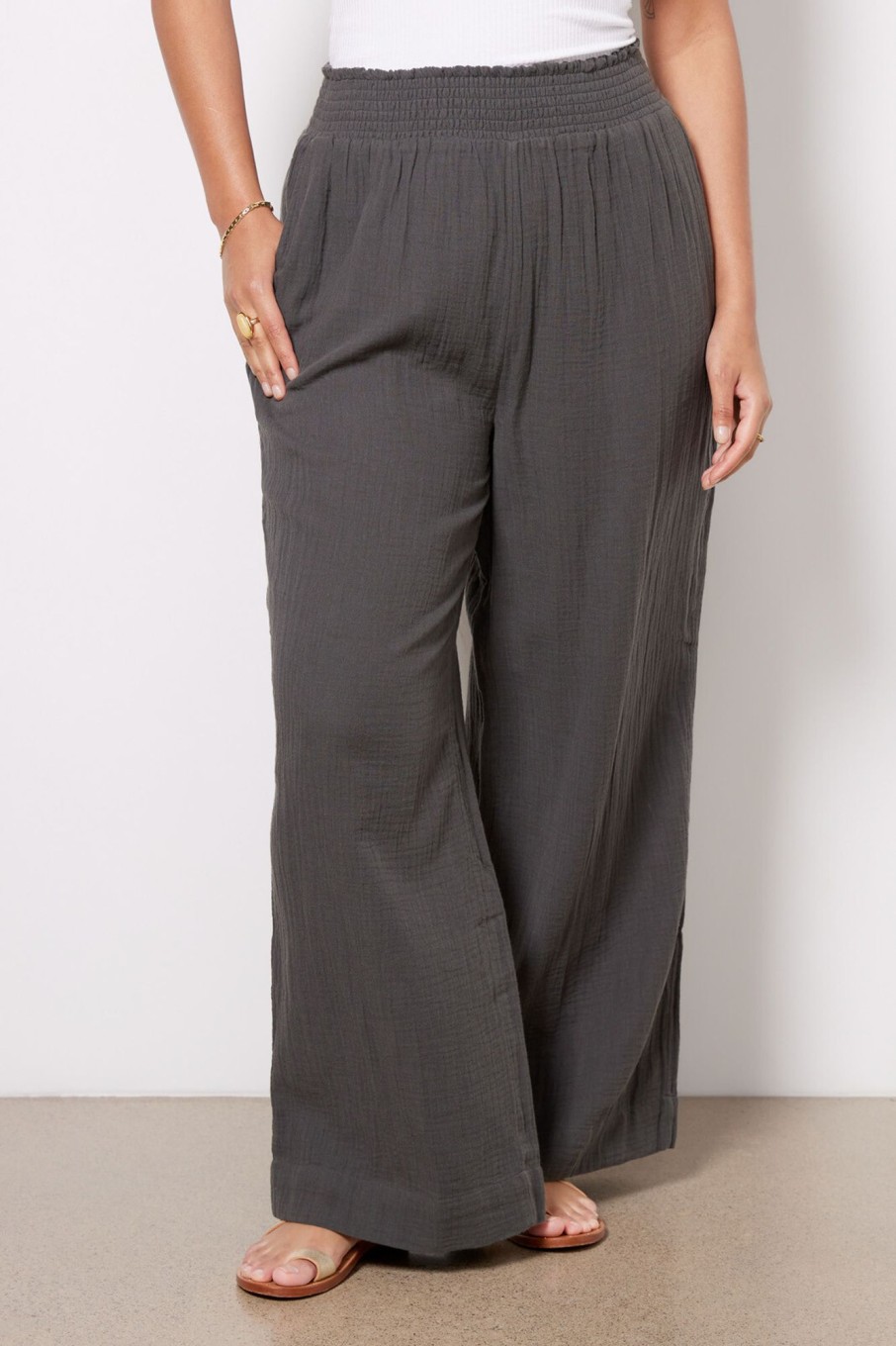 Clothing FAHERTY | Dream Cotton Gauze Wide Leg Pant