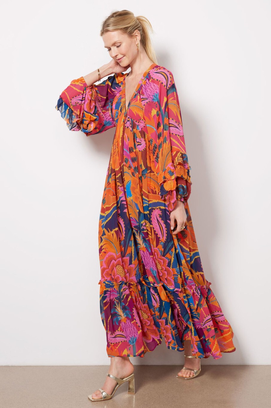 Clothing FARM RIO | Vintage Wave Long Sleeve Maxi Dress