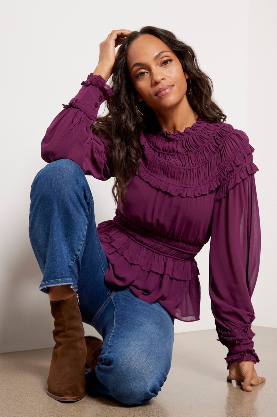 Clothing FARM RIO | Burgundy Ruffled Blouse