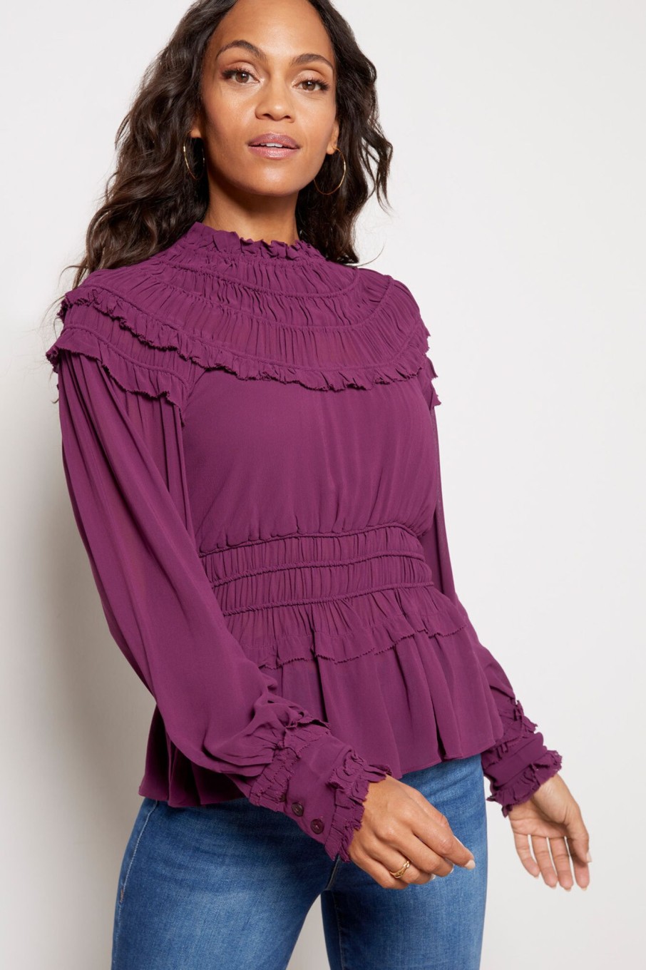 Clothing FARM RIO | Burgundy Ruffled Blouse