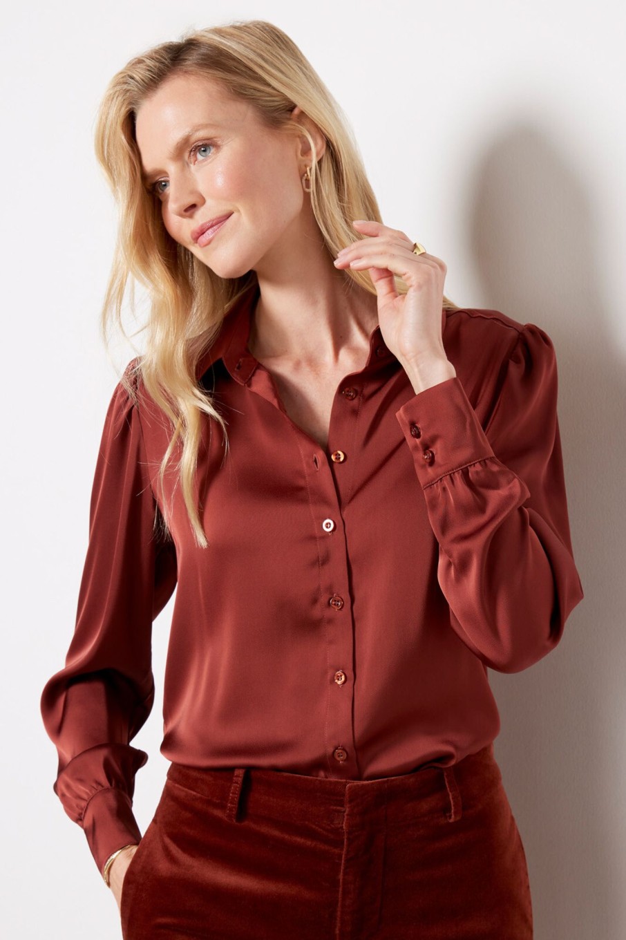 Clothing EVEREVE | Kristi Satin Puff Sleeve Shirt