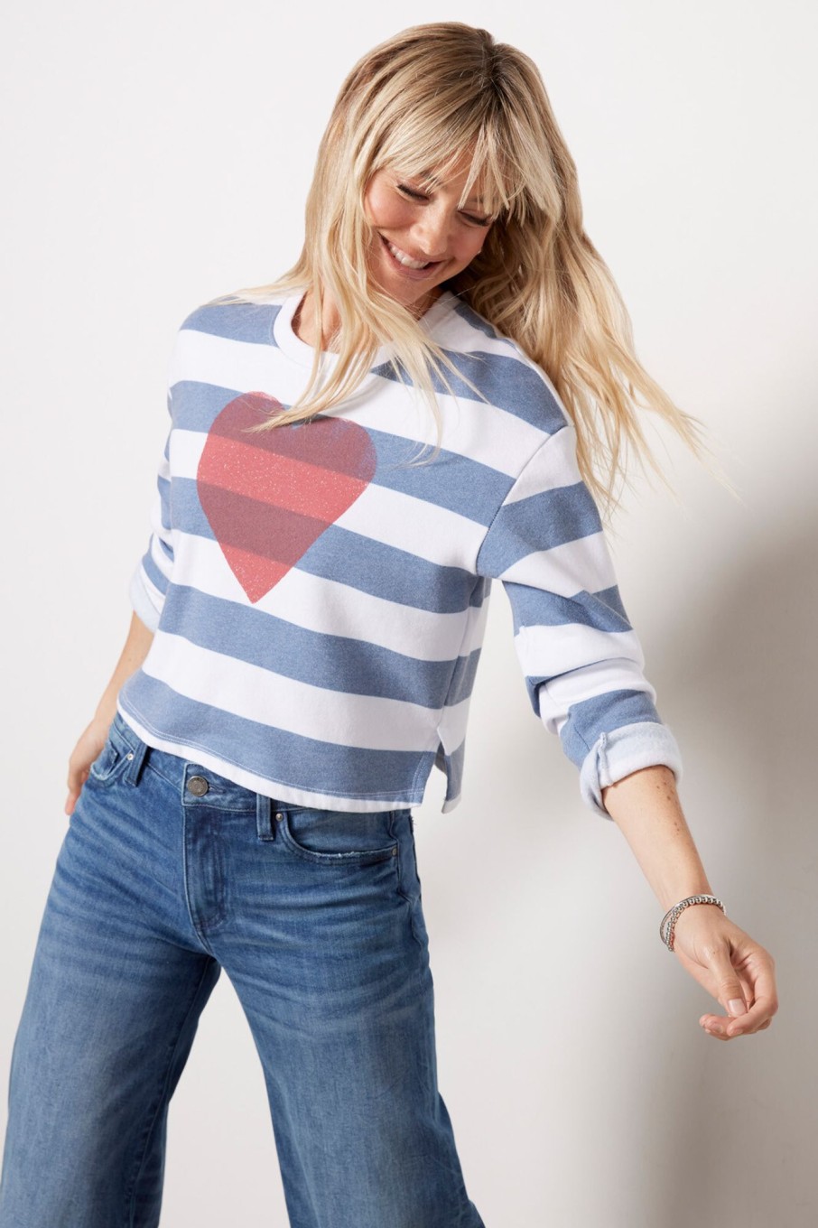 Clothing SUNDRY | Stripe Heart Sweatshirt