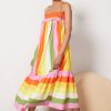 Clothing FARM RIO | Neon Floral Red Stripes Midi