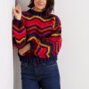 Clothing FARM RIO | Colorful Waves Crochet Pullover