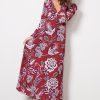 Clothing FARM RIO | Pineapple Inspiration Burgundy V Neckline Maxi Dress