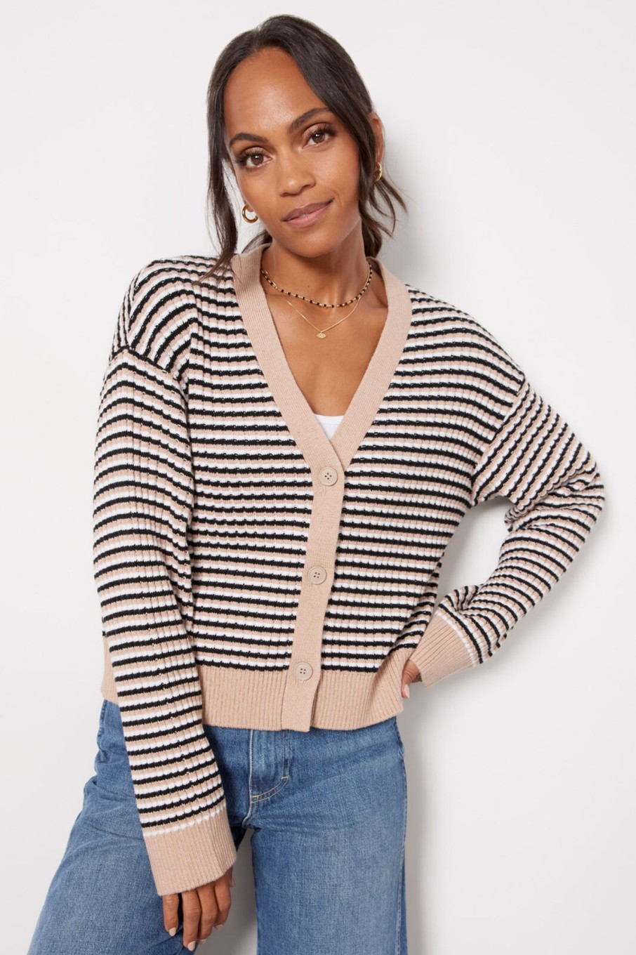 Clothing MONROW | Merino Wool Stripe Cardigan