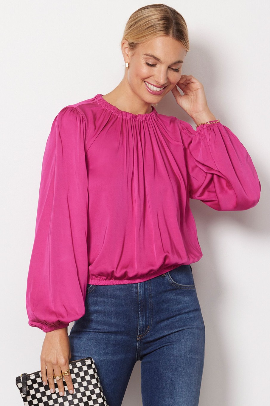 Clothing CLOTH AND STONE | Luxe Satin Banded Blouse