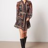 Clothing FARM RIO | Classic Garden Black Long Sleeve Mini Dress